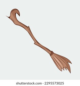 Vector illustration of a hand-drawn witchs broom. Illustration in the doodle style.