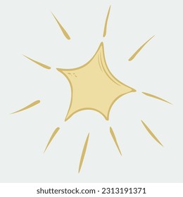 Vector illustration of a hand-drawn yellow star with rays of light.