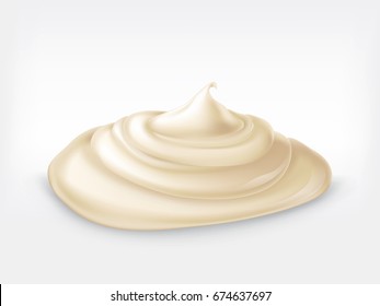 Vector illustration of handful of mayonnaise, sour cream, sauce, sweet, yogurt, cosmetic product for face and body, swirling, in realistic style, isolated on white. Print, template, design element