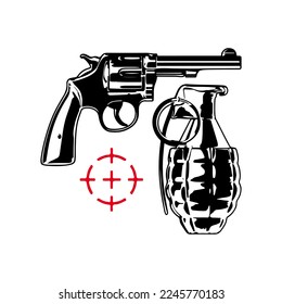 vector illustration of handgun and grenade