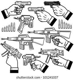 Vector illustration of handgun (pistol) and bullets.
