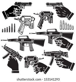 Vector illustration of handgun (pistol) and bullets.