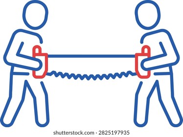 Vector Illustration of a Handheld Crosscut Saw Cutting Wood Joint for Woodworking, Carpentry, and DIY Construction Projects