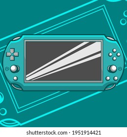 ilustración vectorial de la vista frontal del juego de consola moderna de mano. ilustración de consola de dibujos animados. Estilo de caricatura Adecuado para Landing Page, Banner, Volante, Pegatina, afiche.