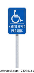 Vector illustration of the Handicapped Parking blue sign on metallic post