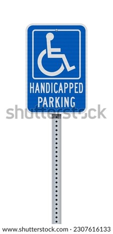 Vector illustration of the Handicapped Parking blue sign on metallic post
