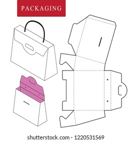 Vector Illustration of handle box.Package Template. Isolated White Retail Mock up.