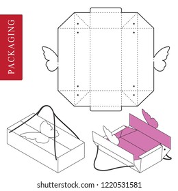 Vector Illustration of handle box.Package Template. Isolated White Retail Mock up.