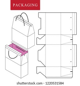 Vector Illustration of handle box.Package Template. Isolated White Retail Mock up.
