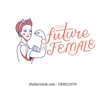 Vector illustration with hand-lettering phrase - future is female - stylish print for poster or t-shirt - feminism quote and woman motivational slogan - international women's day phrase