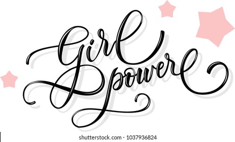 Vector illustration with hand-lettering phrase - girl power - simple print for poster or t-shirt. Feminism quote.
