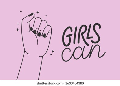 Vector illustration with hand-lettering phrase - girl power - stylish print for poster or t-shirt - feminism quote and woman motivational slogan - international women's day phrase