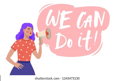 Vector illustration with hand-lettering phrase - We can do it. Feminist movement, concept for prints, t-shirts, cards