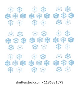 Vector illustration of a handmade, artistic with blue snowflakes on a white background. New Year's Gentle Illustration, with old vintage texture. Cute design New Year greeting card.
