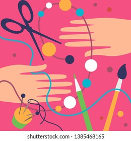 A vector illustration of handmade craft concept. Creative workshop. Creativity lesson or workshop