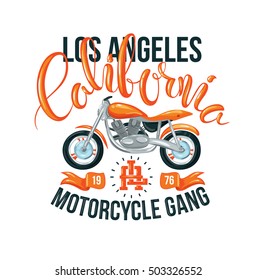 vector illustration. handmade design graphics. handmade lettering. Vector t-shirt design for print. Club motorcycle rider. California Los Angeles