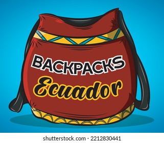Vector illustration, handmade ecuadorian red backpack