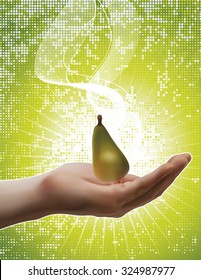 Vector illustration of hand,made with gradient mesh, holding pear.
