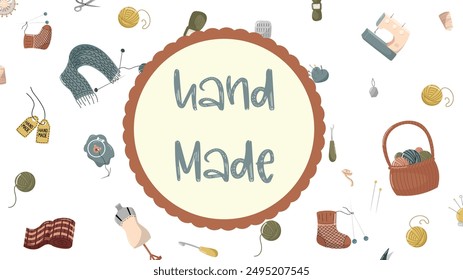 Vector illustration for handmade knitted and sewn products.