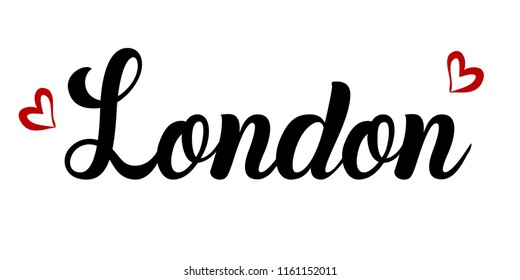 Vector illustration. Handmade lettering "London". The inscription is black on a white background. Design for the design of T-shirts, postcards, logos, banners, posters or textiles.