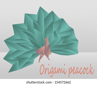 vector illustration of handmade origami peacock