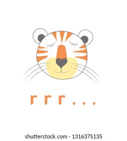 Vector illustration of handmade robots. Children's drawing. Image for poster, blank, print or other. Cute beast. Painted wild tiger.