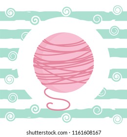 Vector illustration for handmade. Vector set of pink yarn ball for knitting. Cute Vector card for knitting. Design elements for handmade. 