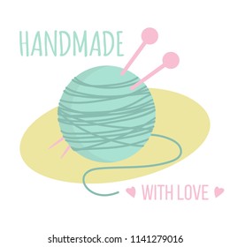 Vector illustration for handmade. Sewing and knitting stuff. Set for needlework. Logo elements for handmade, craft, atelier. EPS 10. Yarn ball and needles icon. The symbol of knitting and craft.
