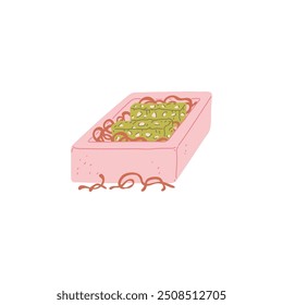 Ilustração vetorial de sabão feito à mão em uma caixa de presente. Sabão natural em embalagem embalada para venda ou como presente. Estilo de desenho animado plano com fundo isolado.