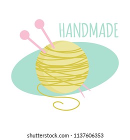 Vector illustration for handmade with yarn ball. Sewing and knitting stuff. Set for needlework. Logo elements for handmade, craft, atelier. EPS 10