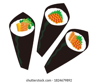 Vector illustration of hand-rolled sushi . 