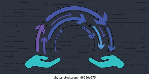 vector illustration of hands and arrows for experience and knowledge exchange concepts with arrows on background