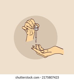 ilustración vectorial de las manos con un producto de cuidado en un estilo simple dibujado a mano