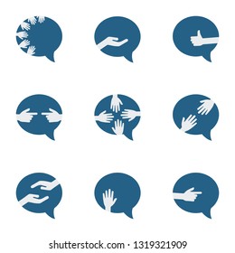 vector illustration of hands and comment symbols for different gestures and communication concepts