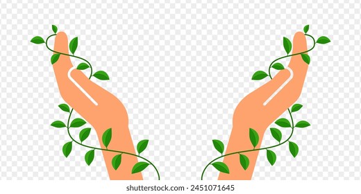Vector illustration of hands covered in vines on transparent background