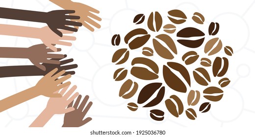 vector illustration of hands craving coffee beans for caffeine addiction people