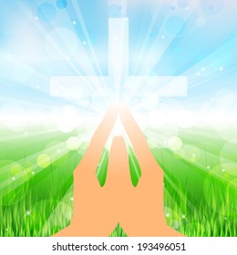 Vector illustration hands and cross