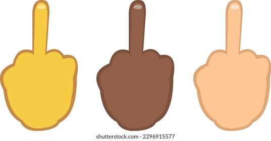 vector illustration of hands of different colors making the classic fuck you gesture