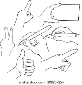 Vector illustration of hands in different positions, doodle style