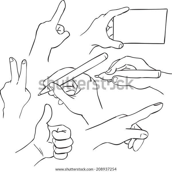 Vector Illustration Hands Different Positions Doodle Stock Vector ...