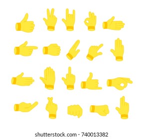 Vector illustration of hands emoji set. Emoji hand icons in flat style on white background.