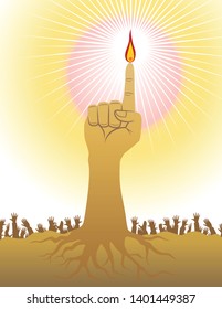 vector illustration of  hands with fire on the tip of index finger.