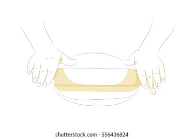 Vector illustration of hands flattening dough.
