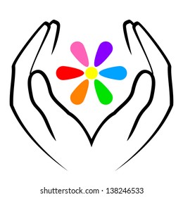 Vector illustration of hands and flower