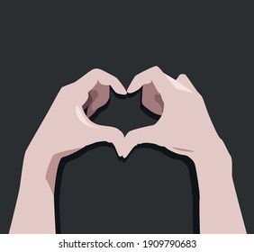 Vector illustration of hands folded with a heart on a gray background postcard