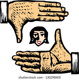 Vector illustration of hands framing portrait