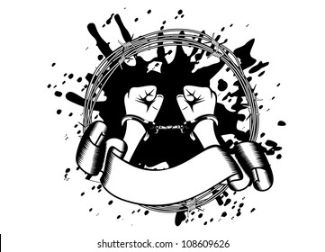 Vector illustration hands in handcuffs