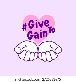 Vector illustration of hands with heart. Concept "Give to gain". International Women's Day 2026.