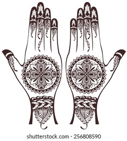 Vector Illustration Hands Henna Tattoos Stock Vector (Royalty Free ...