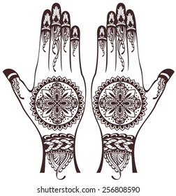 Vector illustration of hands with henna tattoos 